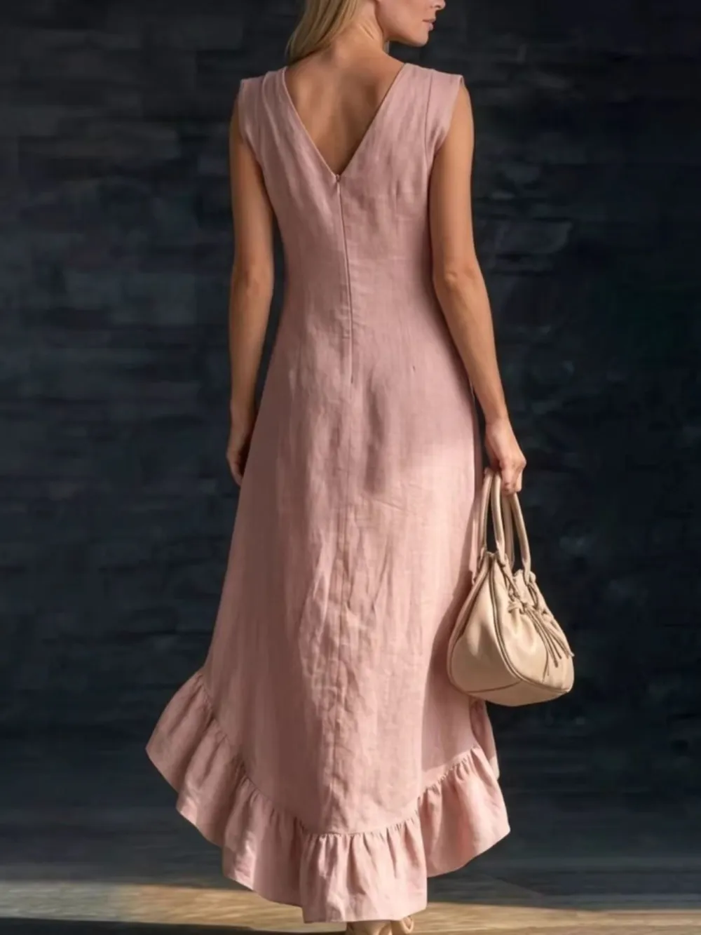 Structured Shape V Neck Ruffle Sleeveless Dress