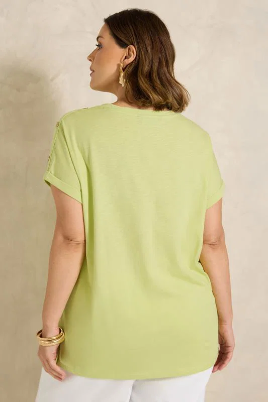 Lime Green Button Shoulder T-Shirt detail 2
