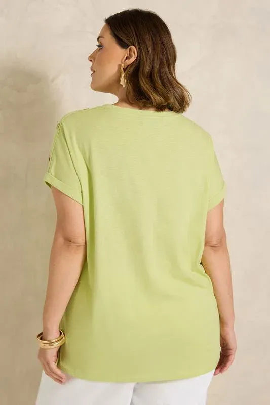 Lime Green Button Shoulder T-Shirt