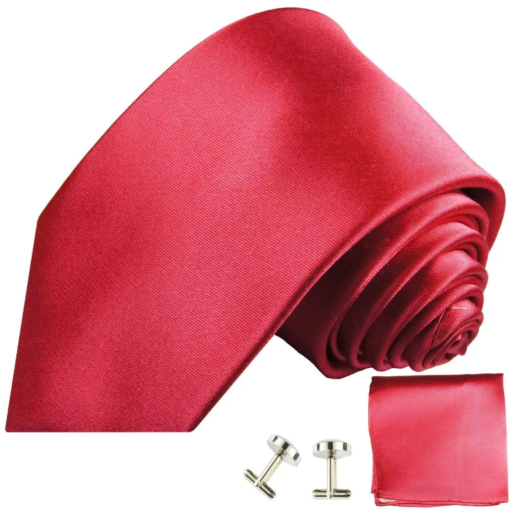 Classic Silk Solid Men's Necktie With Pocket Square and Cufflinks
