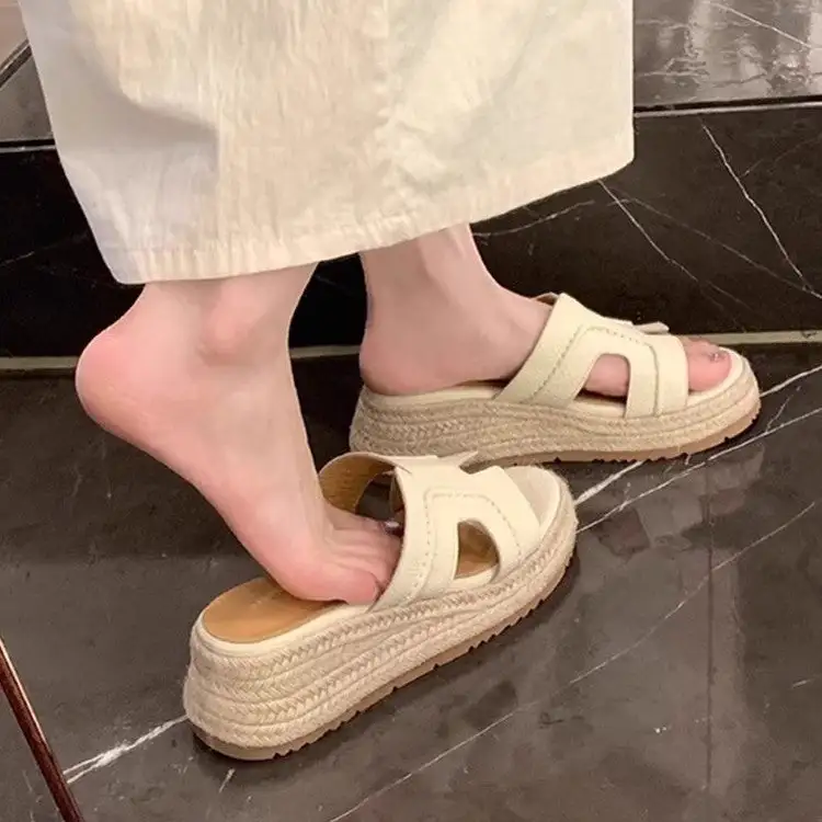 Open Toe Wedge Slide Sandals