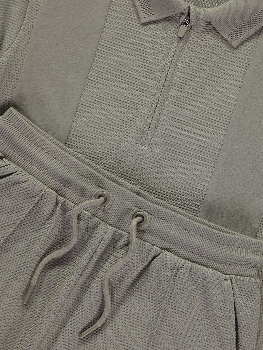 Khaki Textured Polo and Shorts Set detail 1