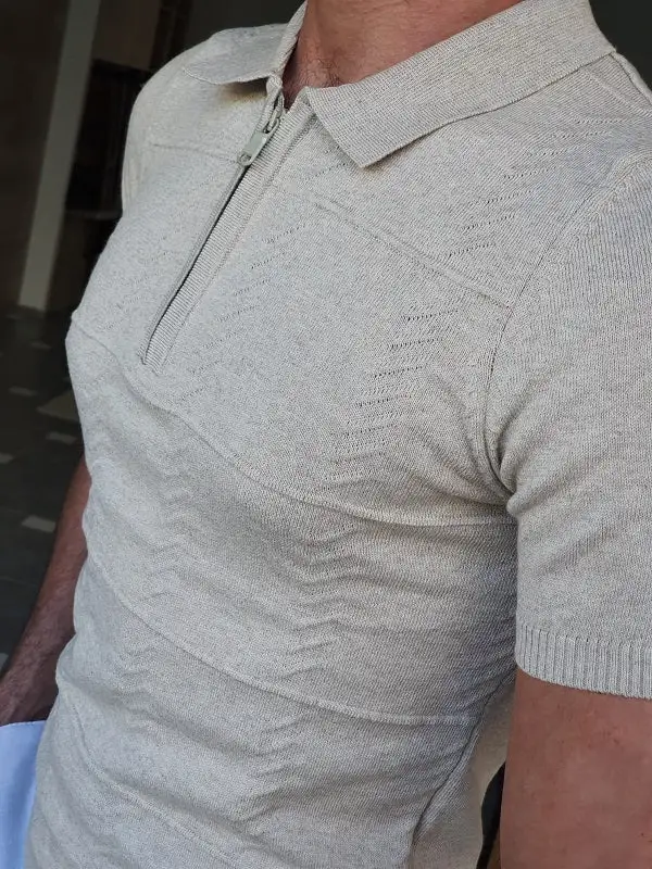 Classic Slim Fit Cotton Zip Detail Polo Shirt