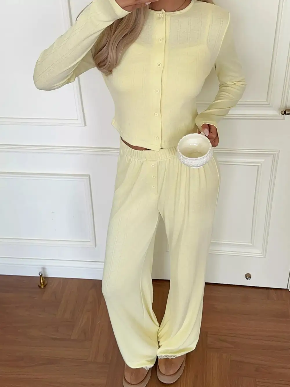 Cami and Long Sleeve Cardigan and Wide Leg Pants Set