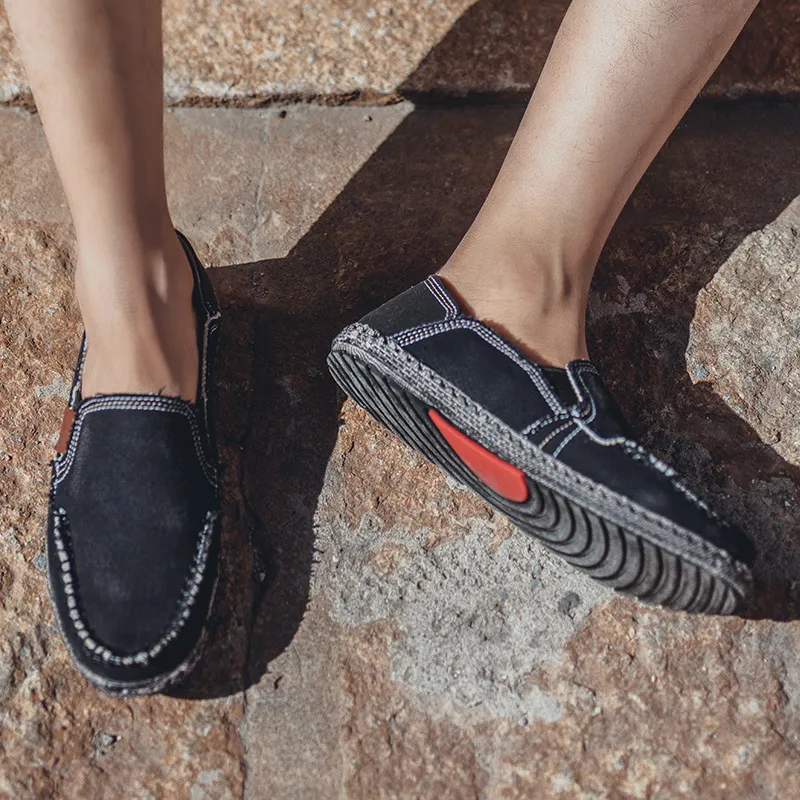 Men's Casual Denim Washed Tire Bottom Loafers Shoes