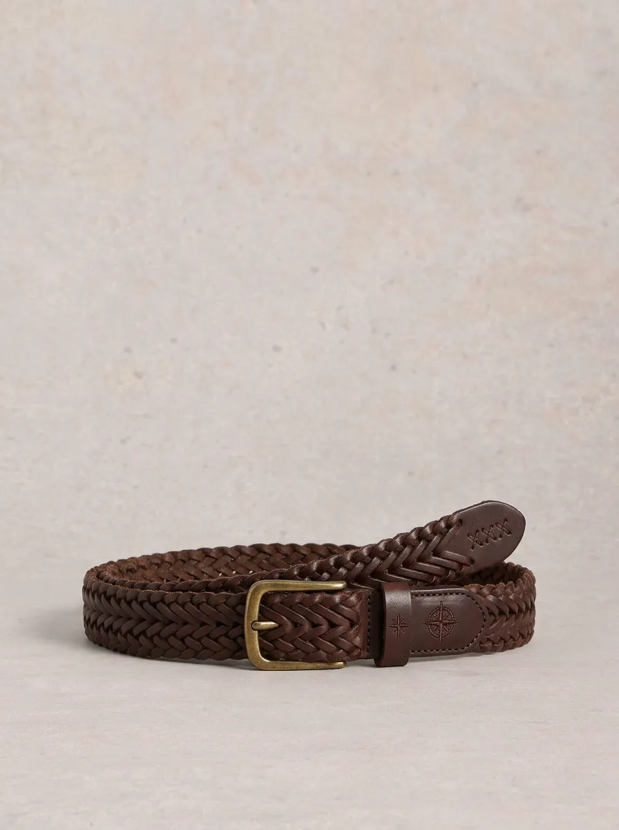 Men's Heritage Vintage Compass Embossed Braided Leather Belt
