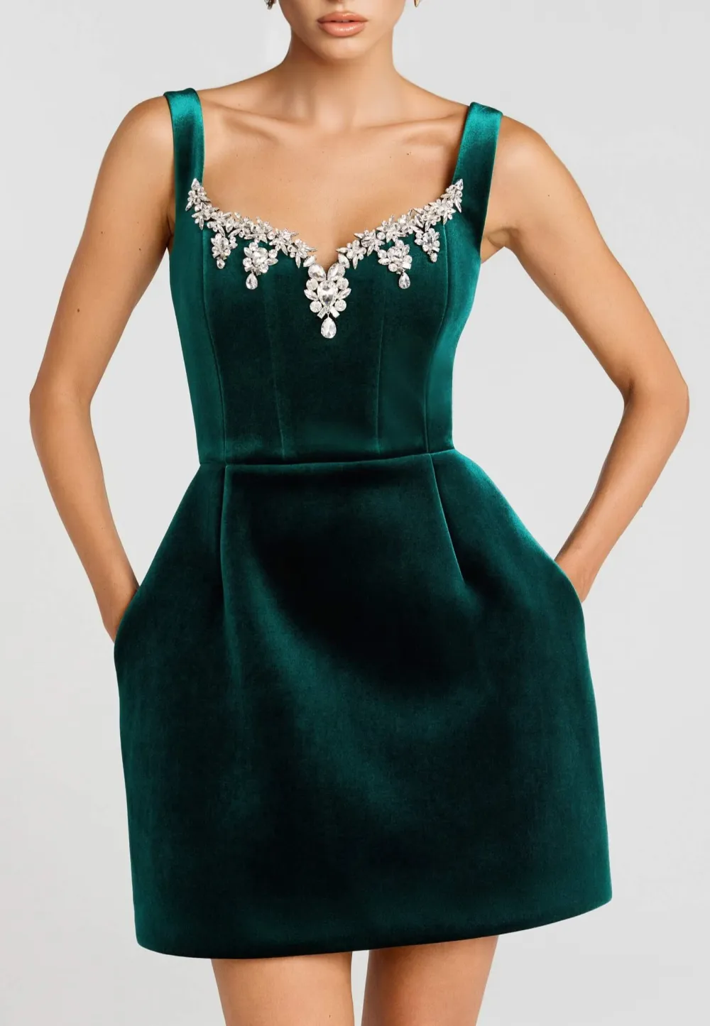 Neck Rhinestone Elegant Mini Dress