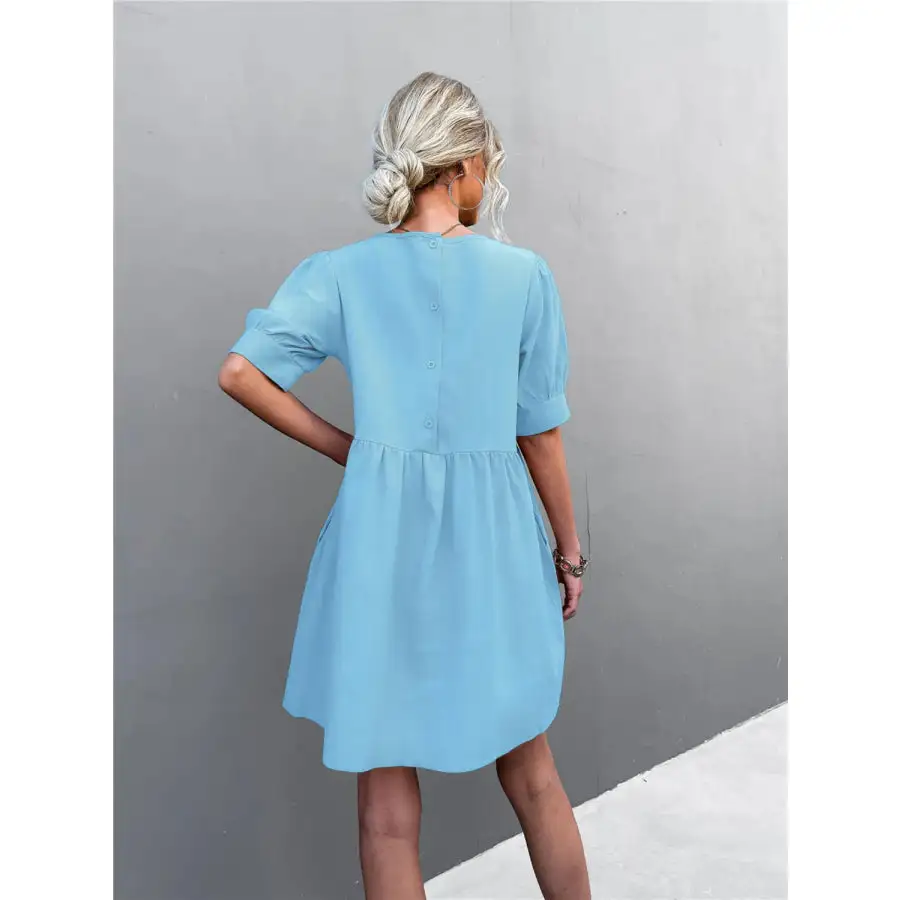 Round Neck Puff Sleeve Mini Dress