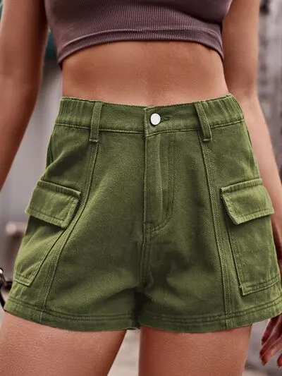 Classic High Waist Denim Shorts with Pockets