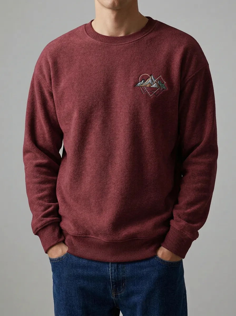 Men's Grey Outdoor Geometric Mountain Fleece Sweatshirt