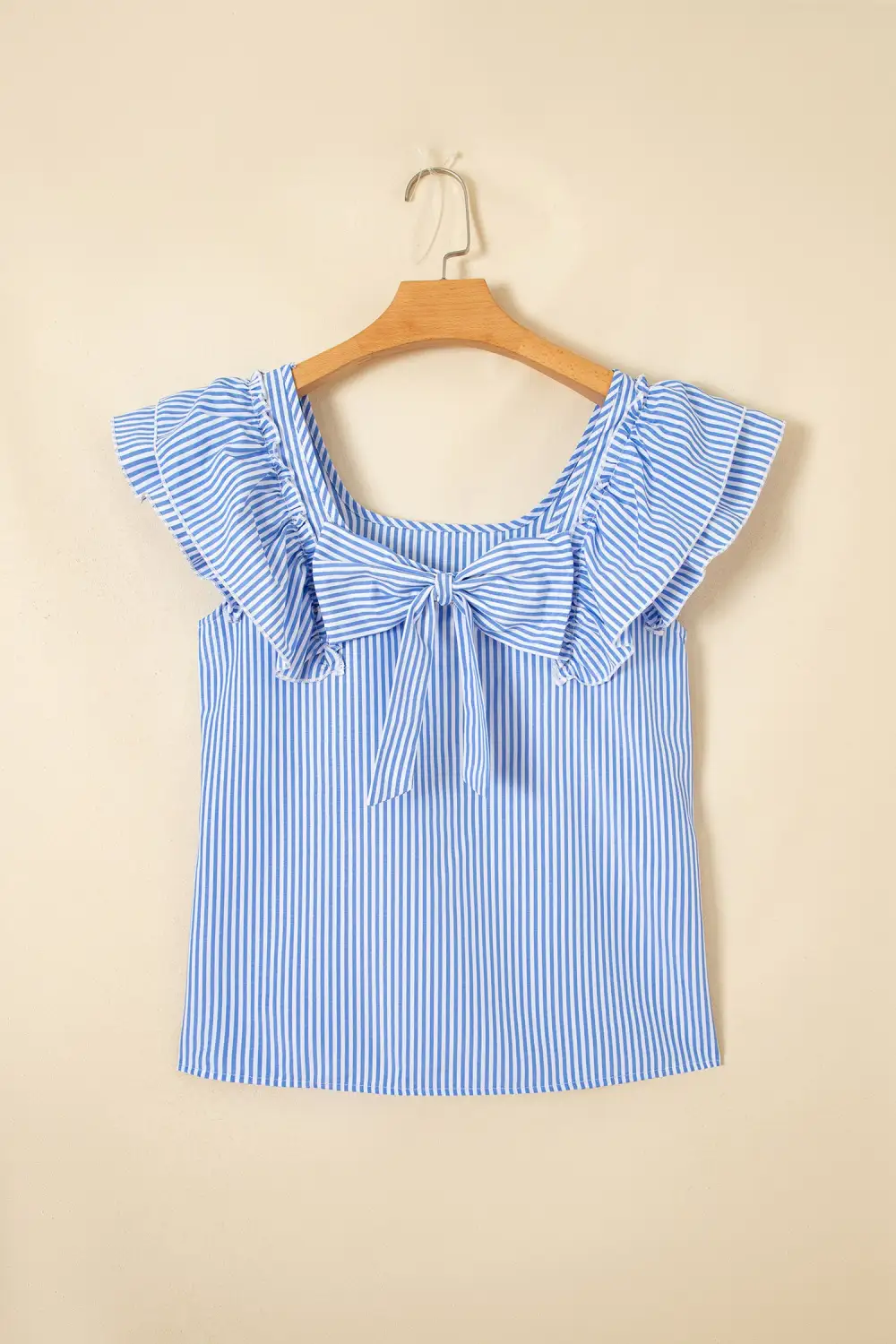 Women's Striped Short Sleeve Frilled Top