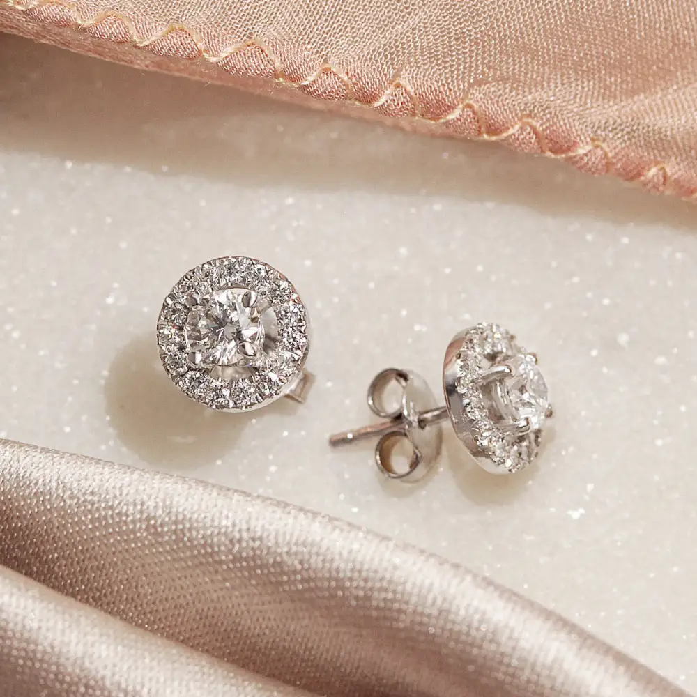 Round Diamond Halo Stud Earrings