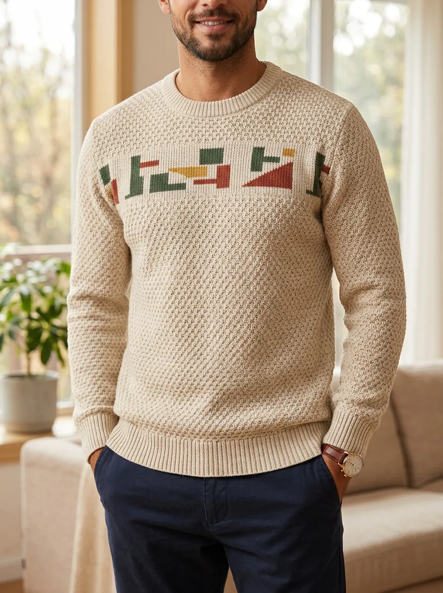 Men's Geometric Textured Knit Sweater
