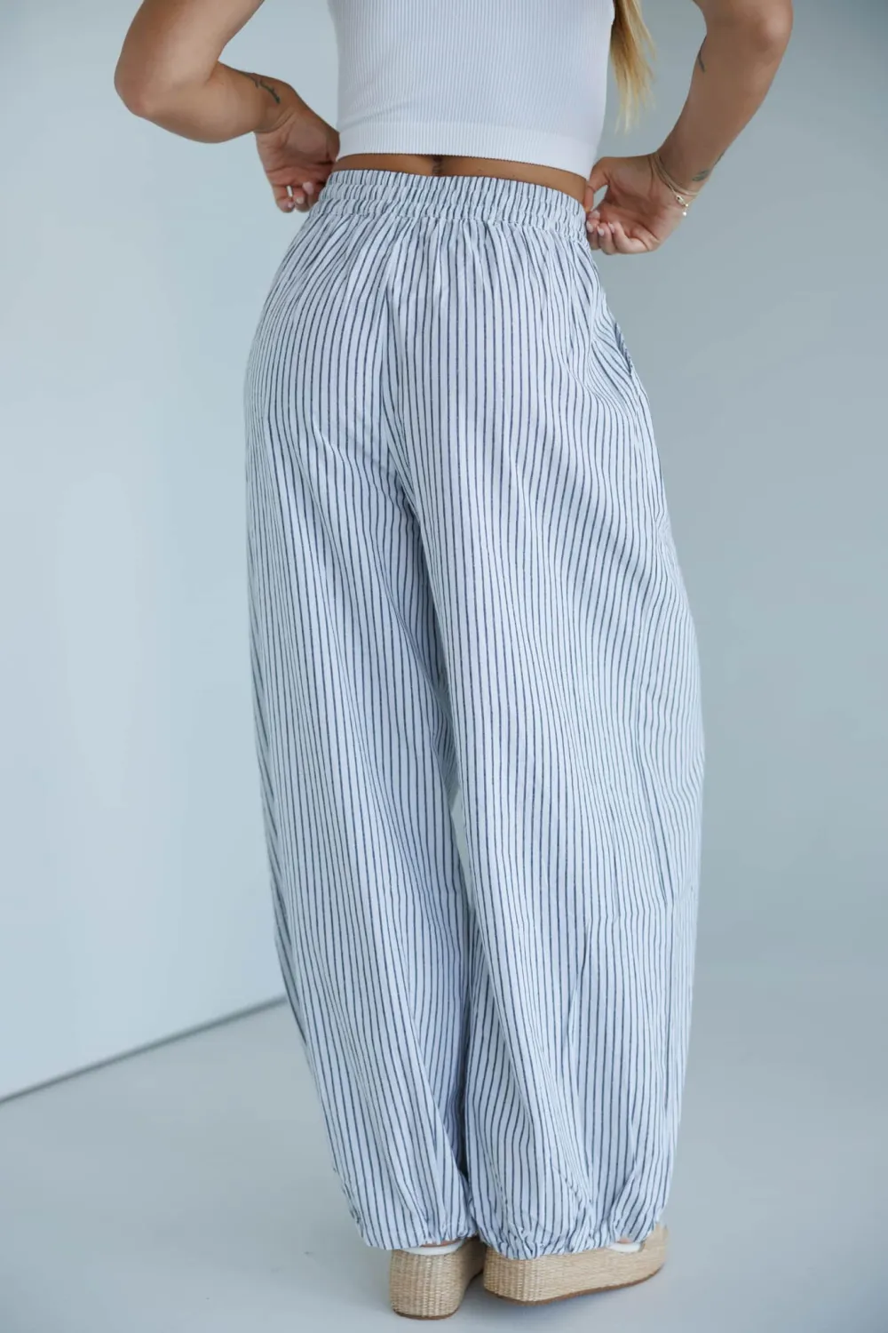 Balloon Belted Wide-Leg Striped Pants
