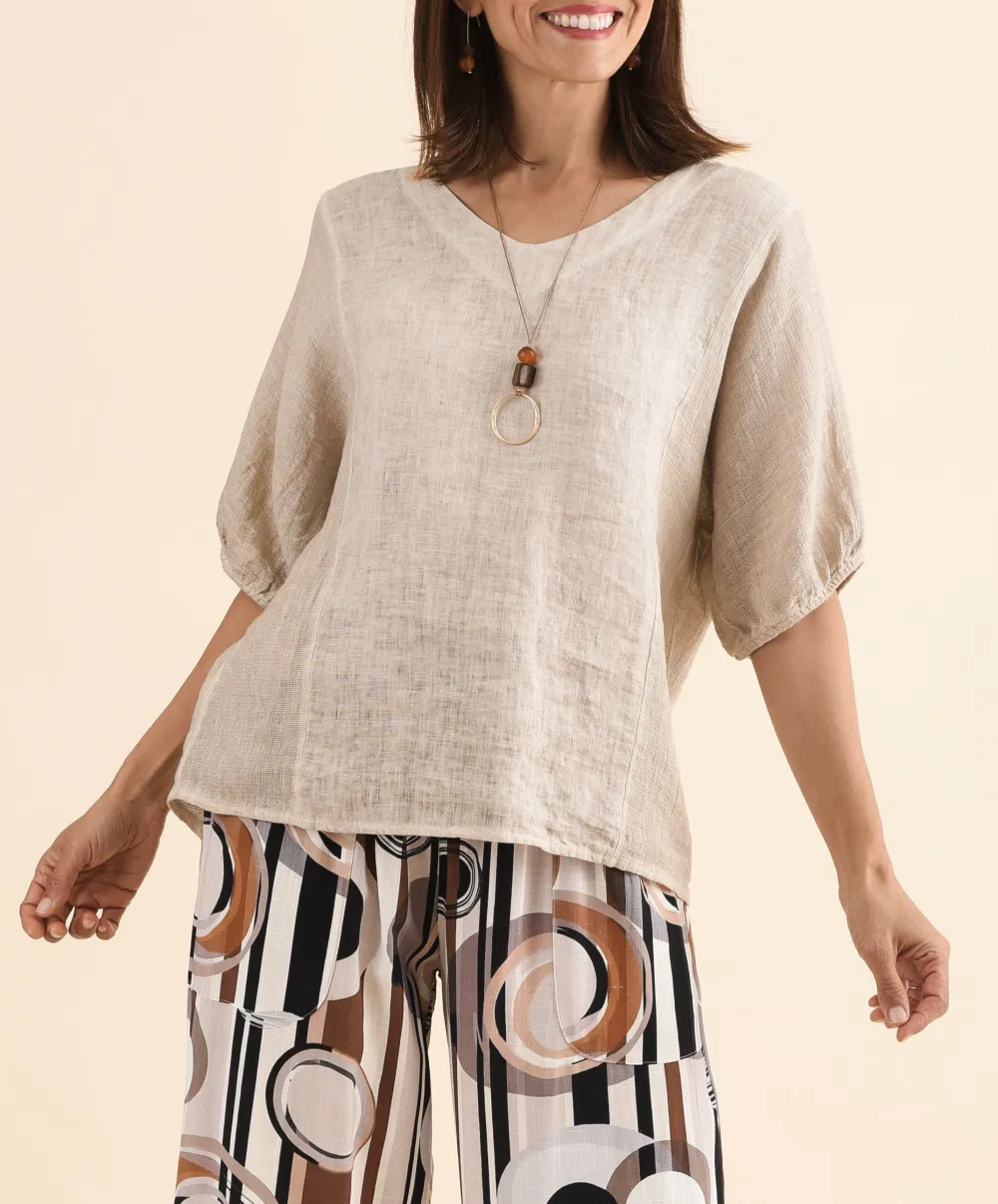 Linen Cotton Blend V-Neck Lightweight Top