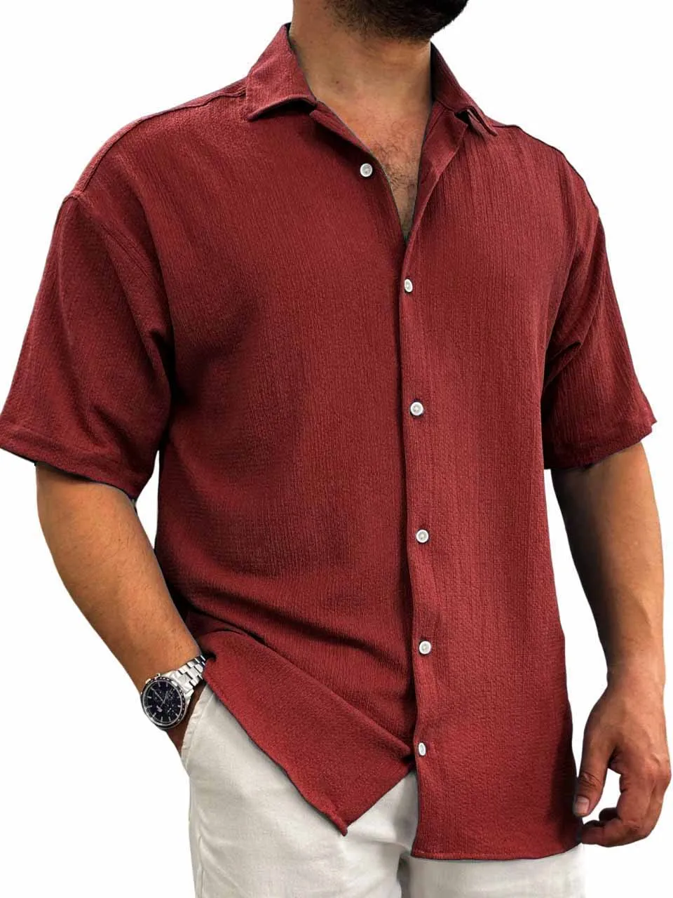 Layered Short Sleeve Button Front Shirt