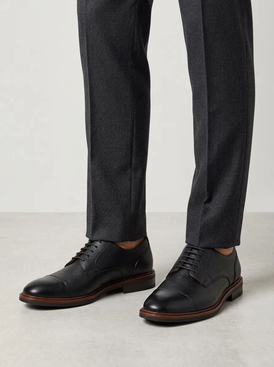 Men's Classic D4 Pattern Black Pebbled Leather Oxford Shoes