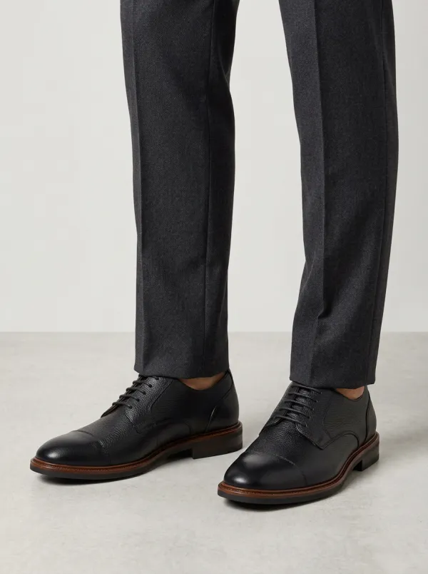 Men's Classic D4 Pattern Black Pebbled Leather Oxford Shoes