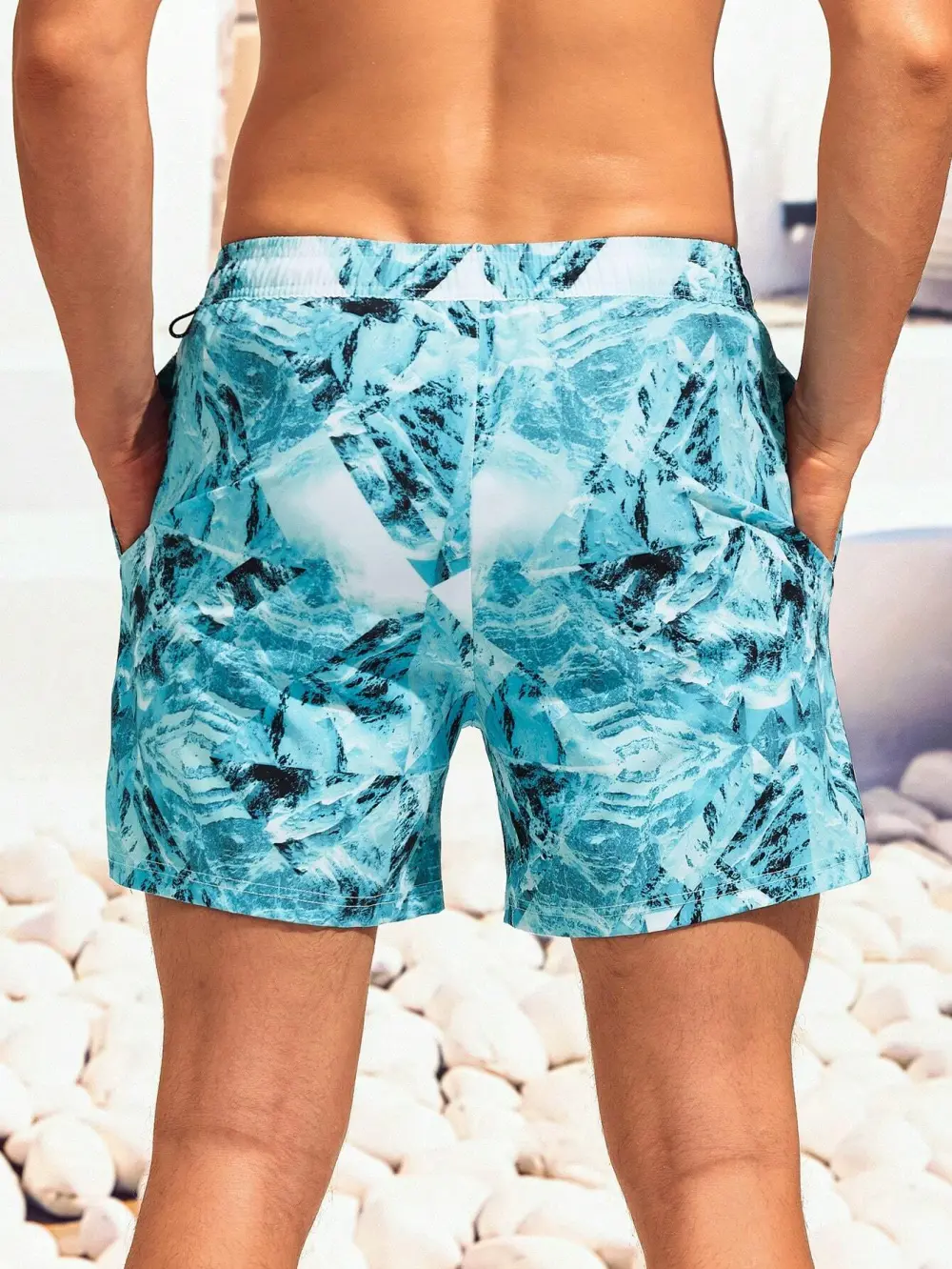 Men's Patch Detail Drawstring Layered Liner Swim Trunks