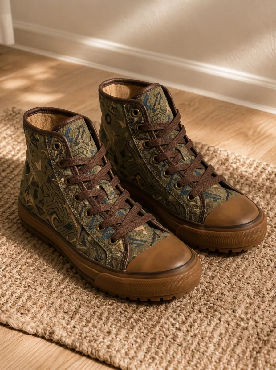 Men's Outdoor Adventure Geometric Camo Printed Canvas Shoes