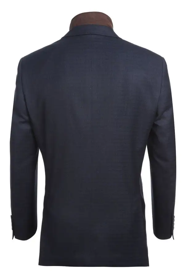Navy Regular Fit Check Single Breasted Two Button Notch Lapel Blazer