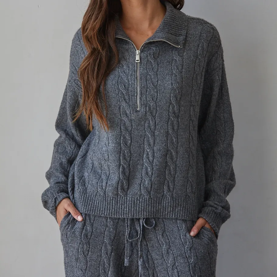 Collared Cable Knit Half-Zip Sweater