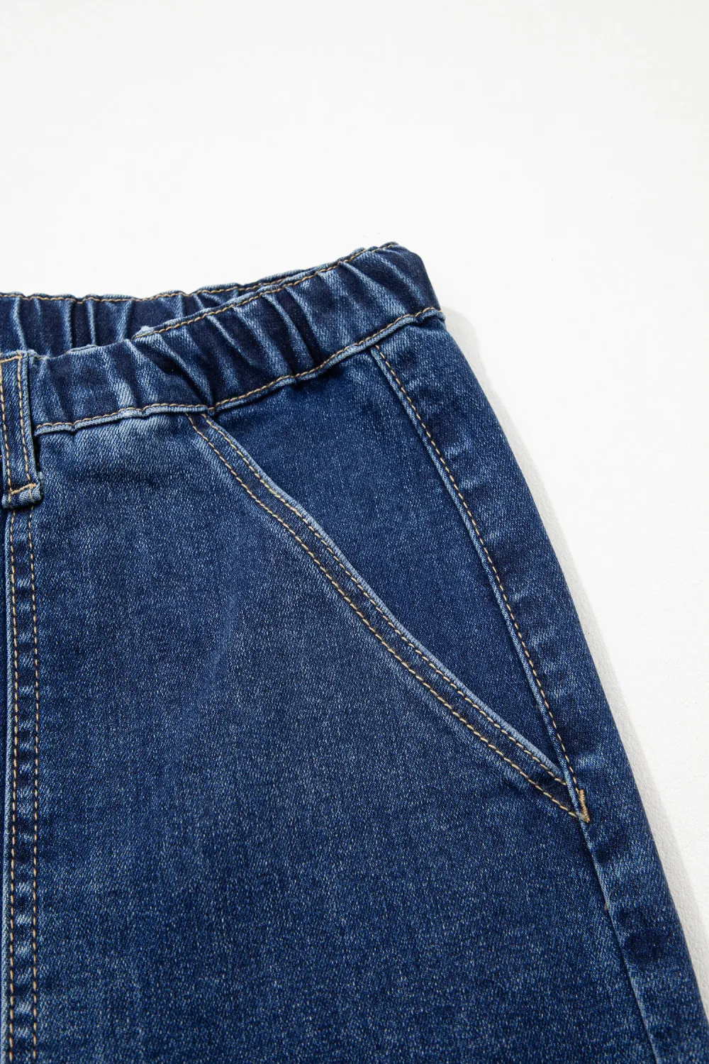 Deep Blue Drawstring Wide Leg Jeans