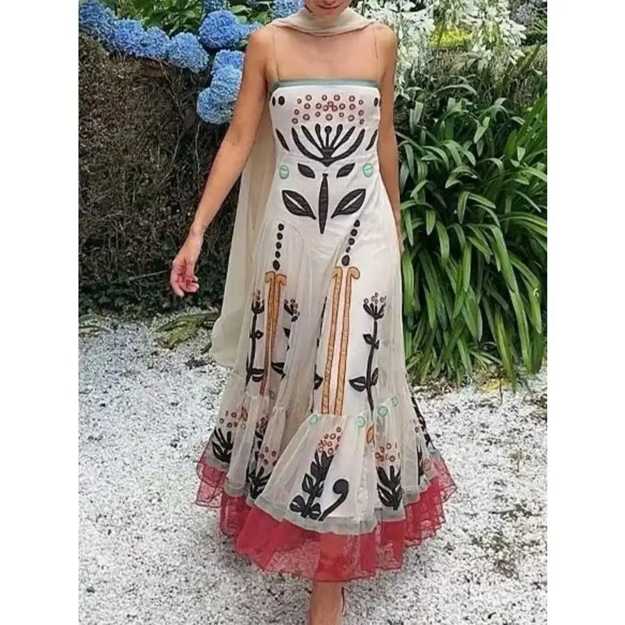 Ruffled Hem Square Neck Maxi Dress