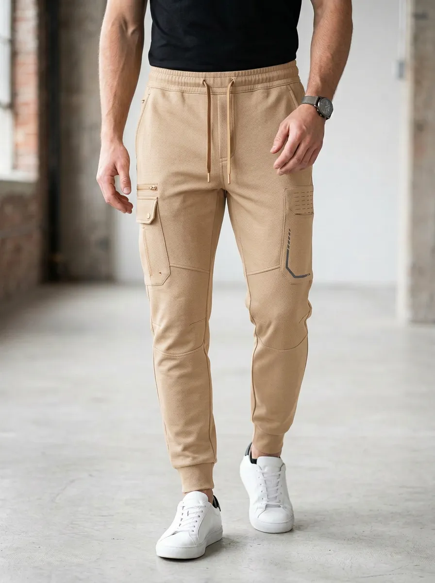 Easy-Wear Multi Pocket Graphic Print Street Look Men's Cargo Jogger Pants