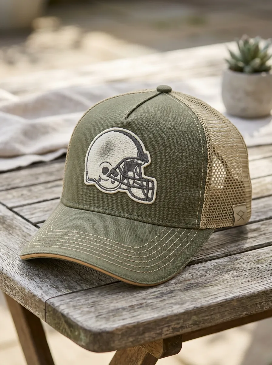 Men's Heritage Football Fan Olive Helmet Embroidered Mesh Trucker Hat