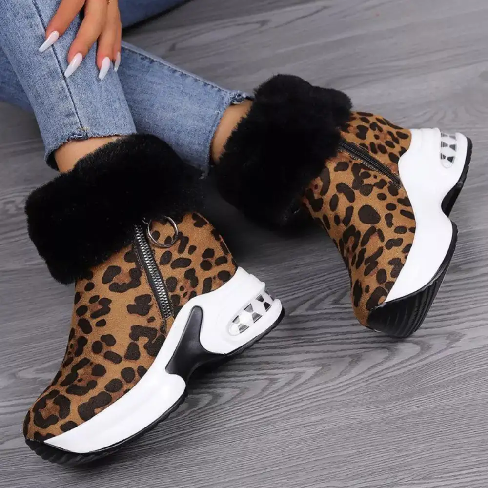 Fuzzy Side-Zip Platform Ankle Boots