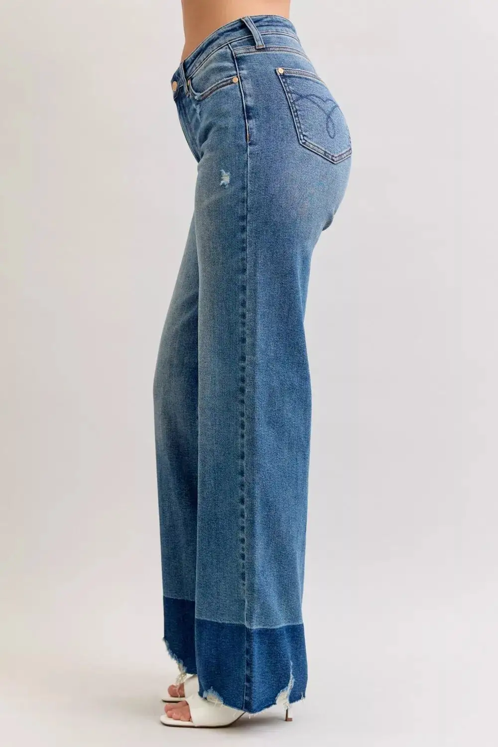 High Rise Raw Hem Straight Leg Jeans