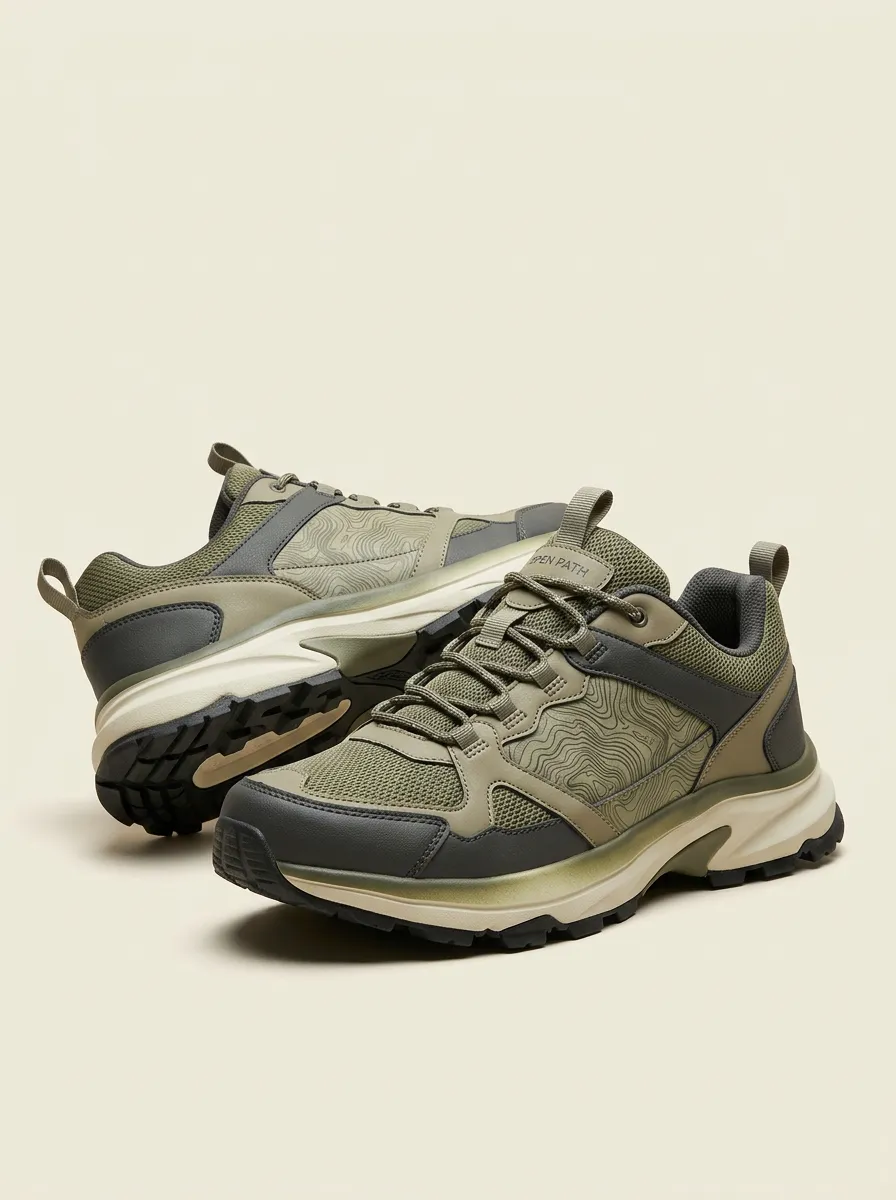 Casual Look Hiking-Inspired Topographic Casual Sneakers
