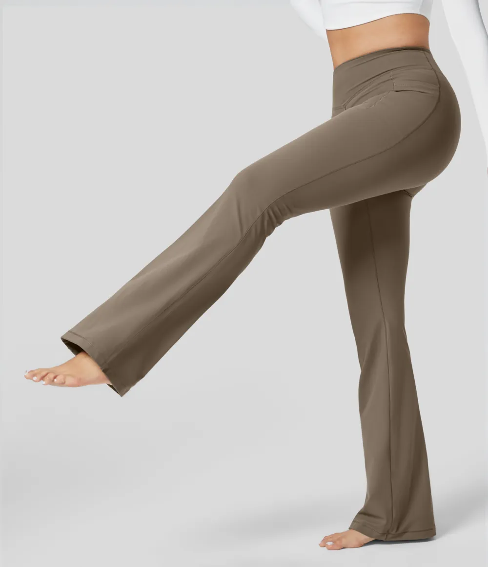 UltraSculpt Mid Rise Tummy Control Side Pocket Running Full Length Flare Leggings