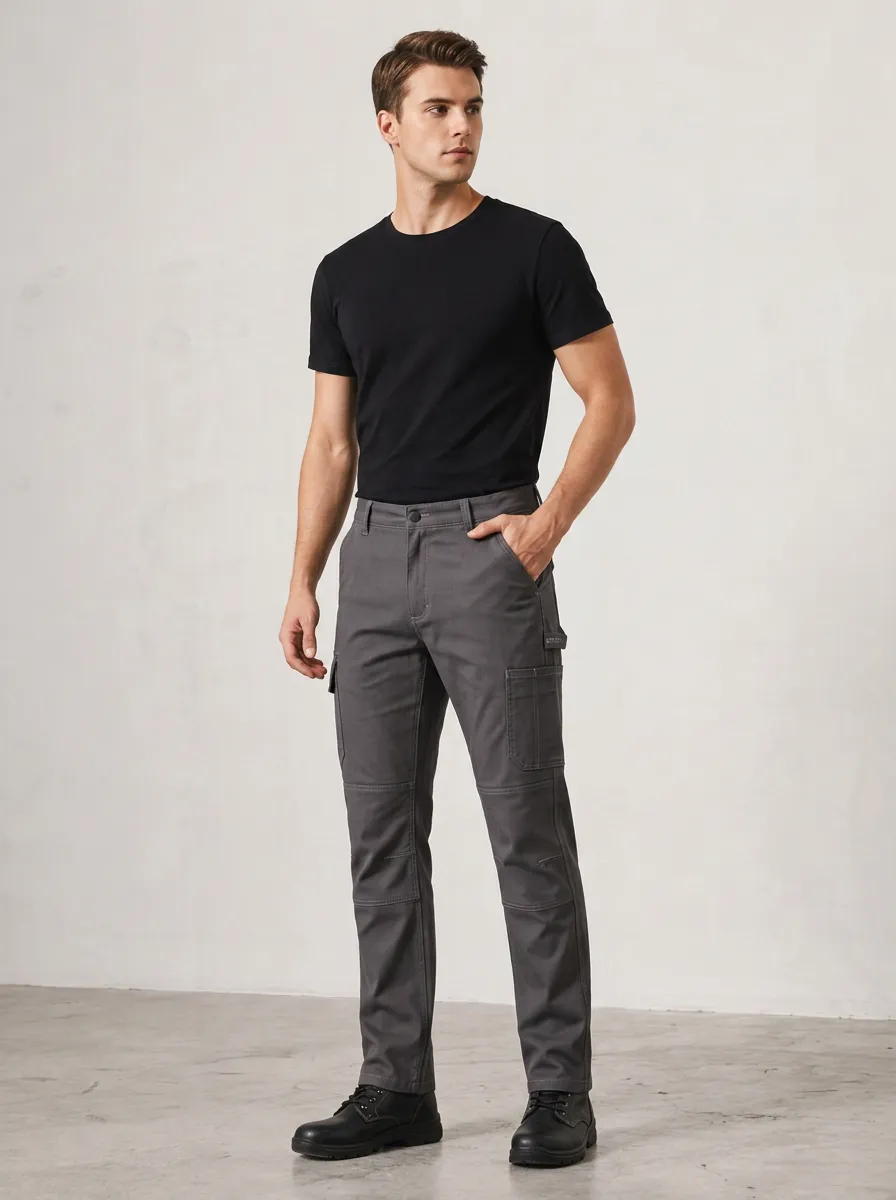 Men's Charcoal Grey Utility Cargo Pants with Short Sleeve Detail