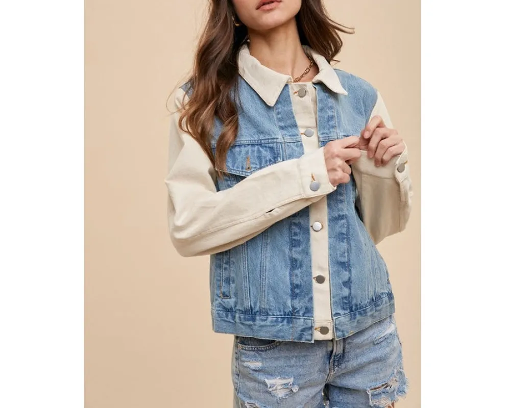Collared Double Placket Denim Jacket