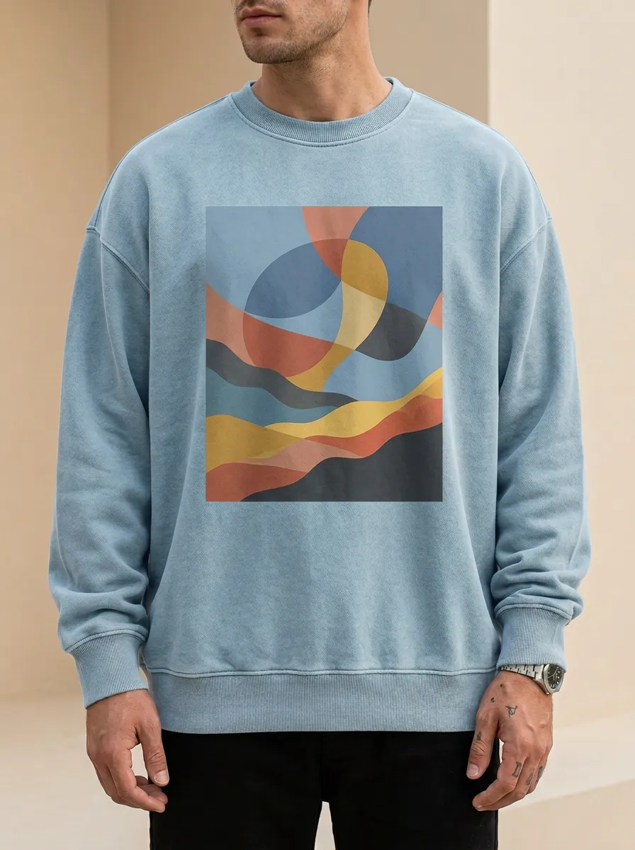 Men's Abstract Art Landscape Printed Crewneck Sweatshirt