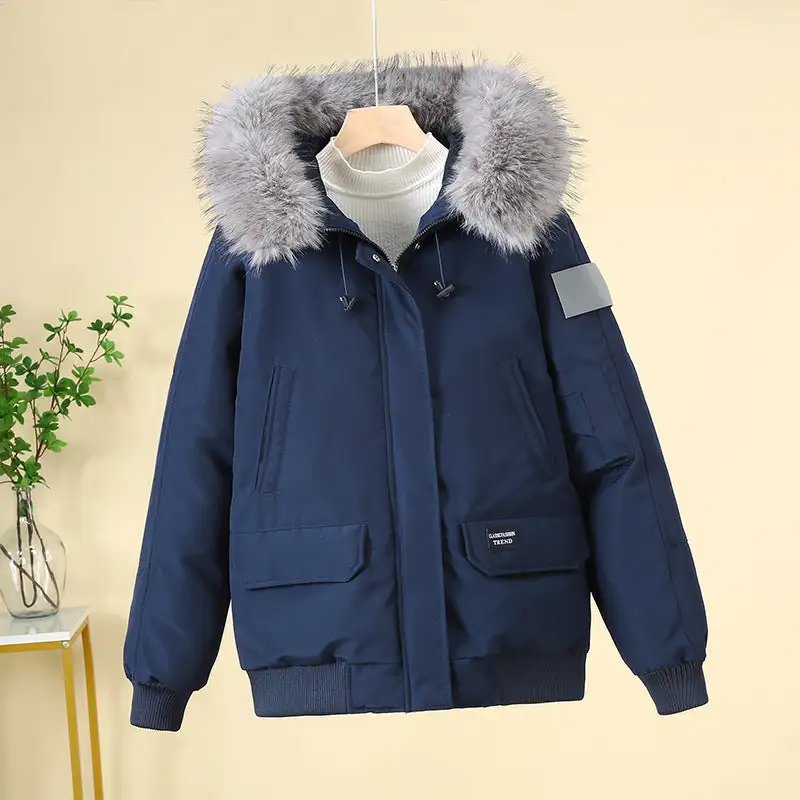 Quilted Faux Fur Hooded Zip Front Bomber Jacket