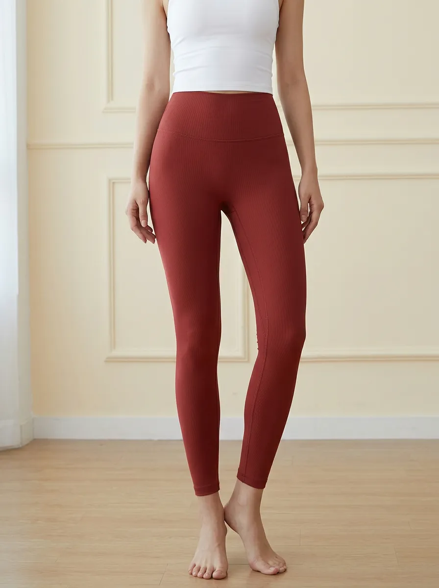 Fitness Yoga High-Waisted Ribbed Solid Leggings