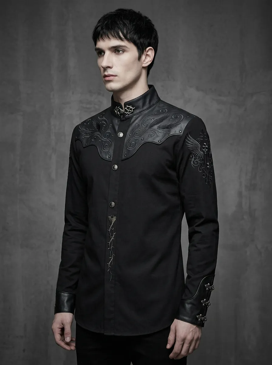 Arcane Wing Victorian Embroidered Style Men's Gothic Shirt