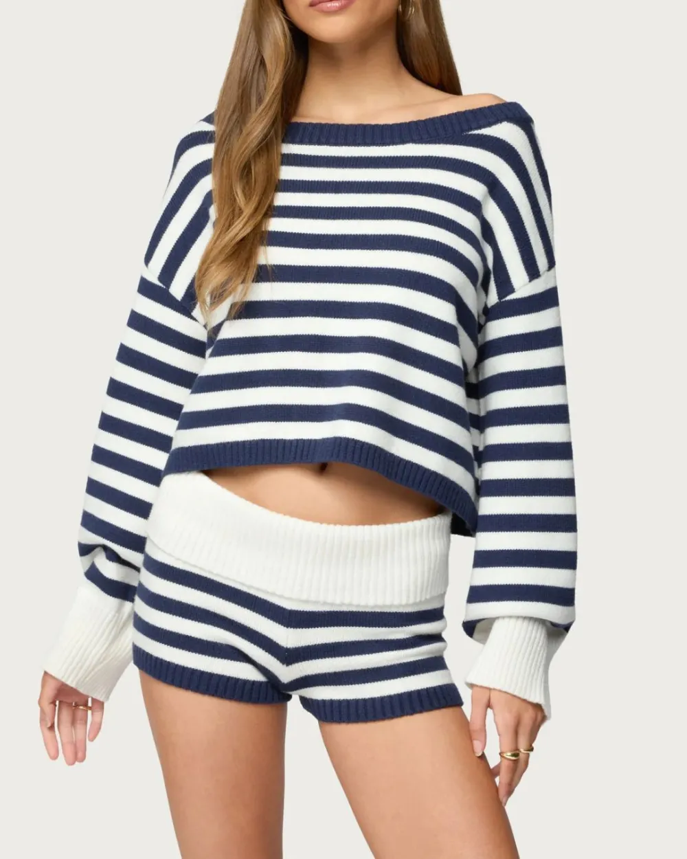 Striped Oversized Sweater and Mini Shorts Set
