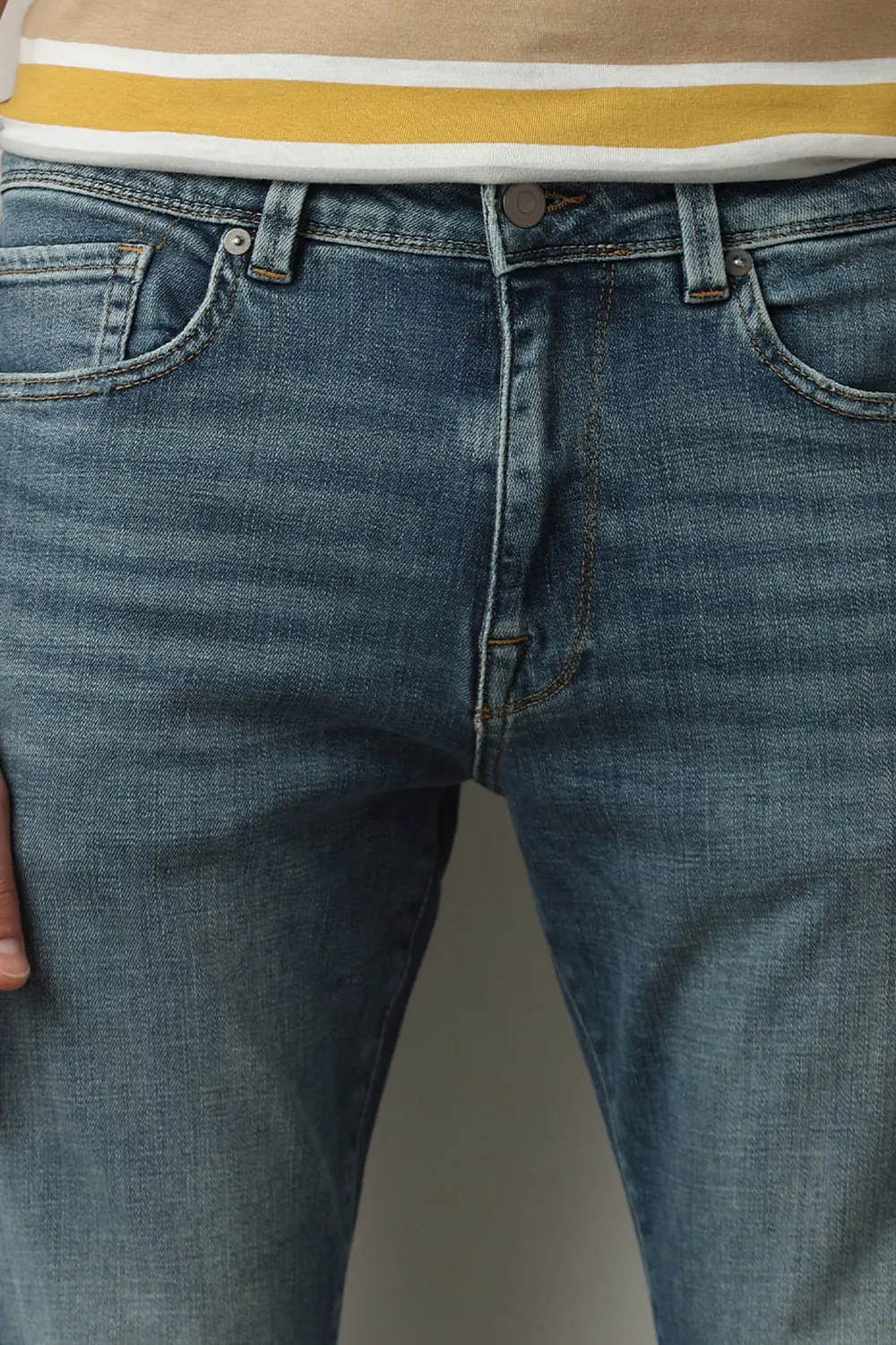 Blue Mid Rise Casual Slim Fit Jeans-wash bule
