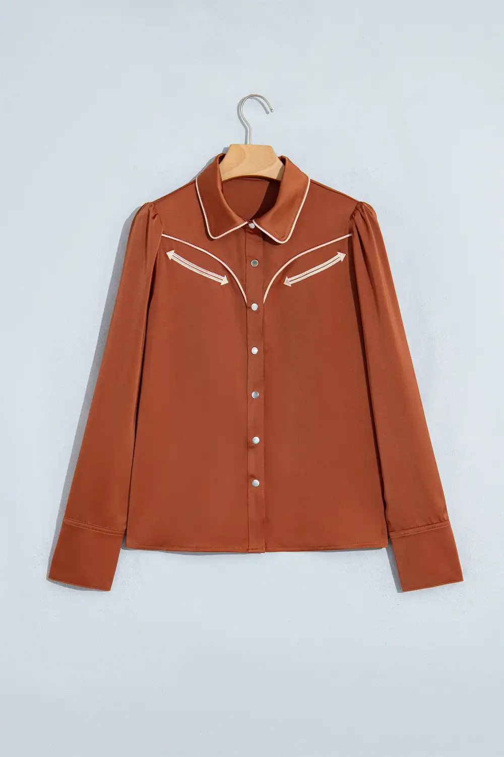 Women's Satin Long Sleeve Button Front Blouse