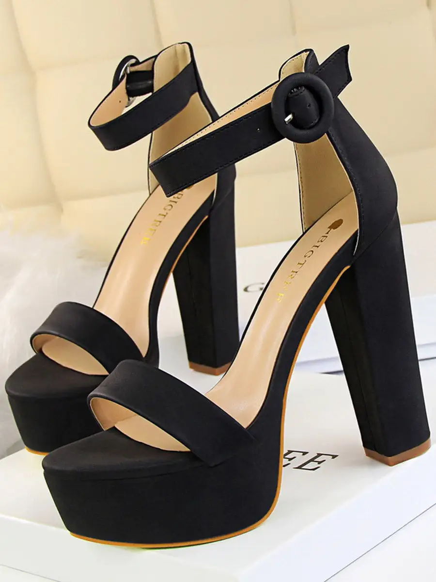 Buckle Peep-Toe Panel Detail Heeled Sandals