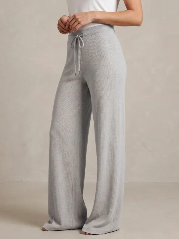 Women's Active Wide-Leg Ribbed Drawstring Sport Pants