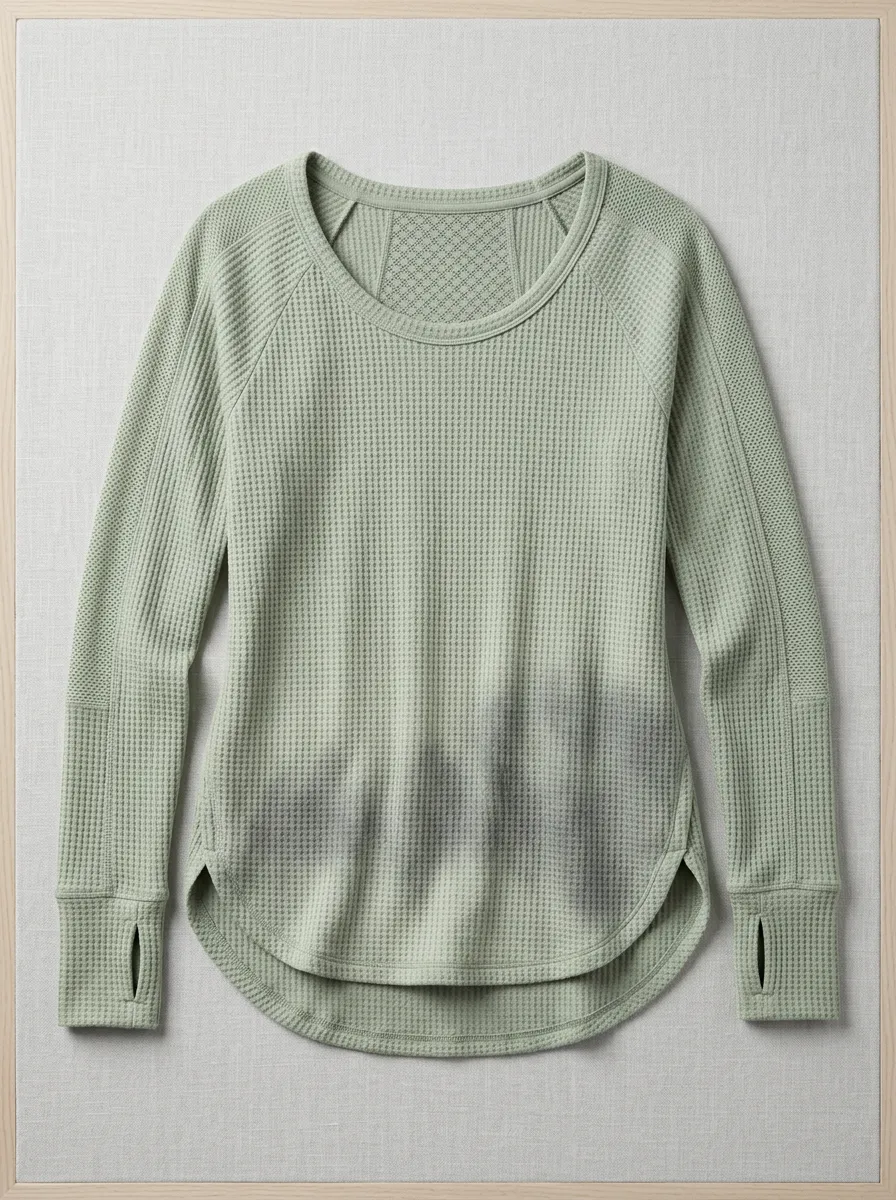Women's Motion Athletic Waffle Knit Thumbhole Printed Top