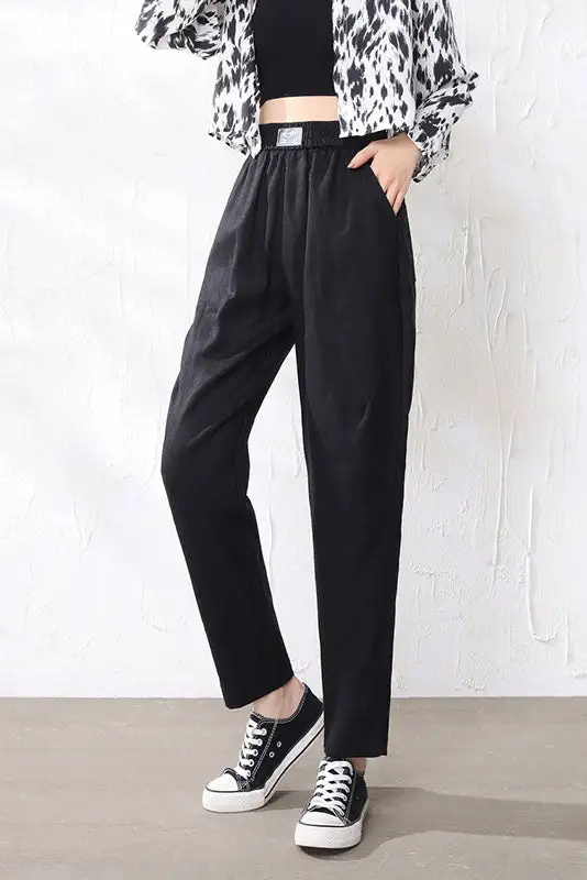 Classic Linen Elastic Waist Pocketed Trousers