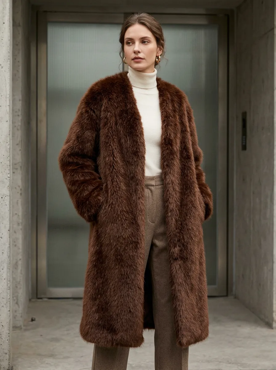 Dressy Longline Faux Fur Coat