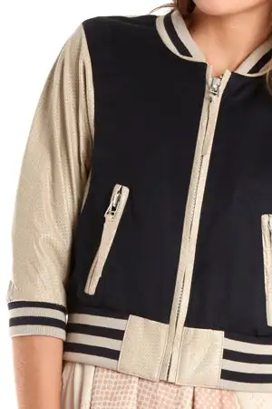 Striped Leather Cropped Jacket