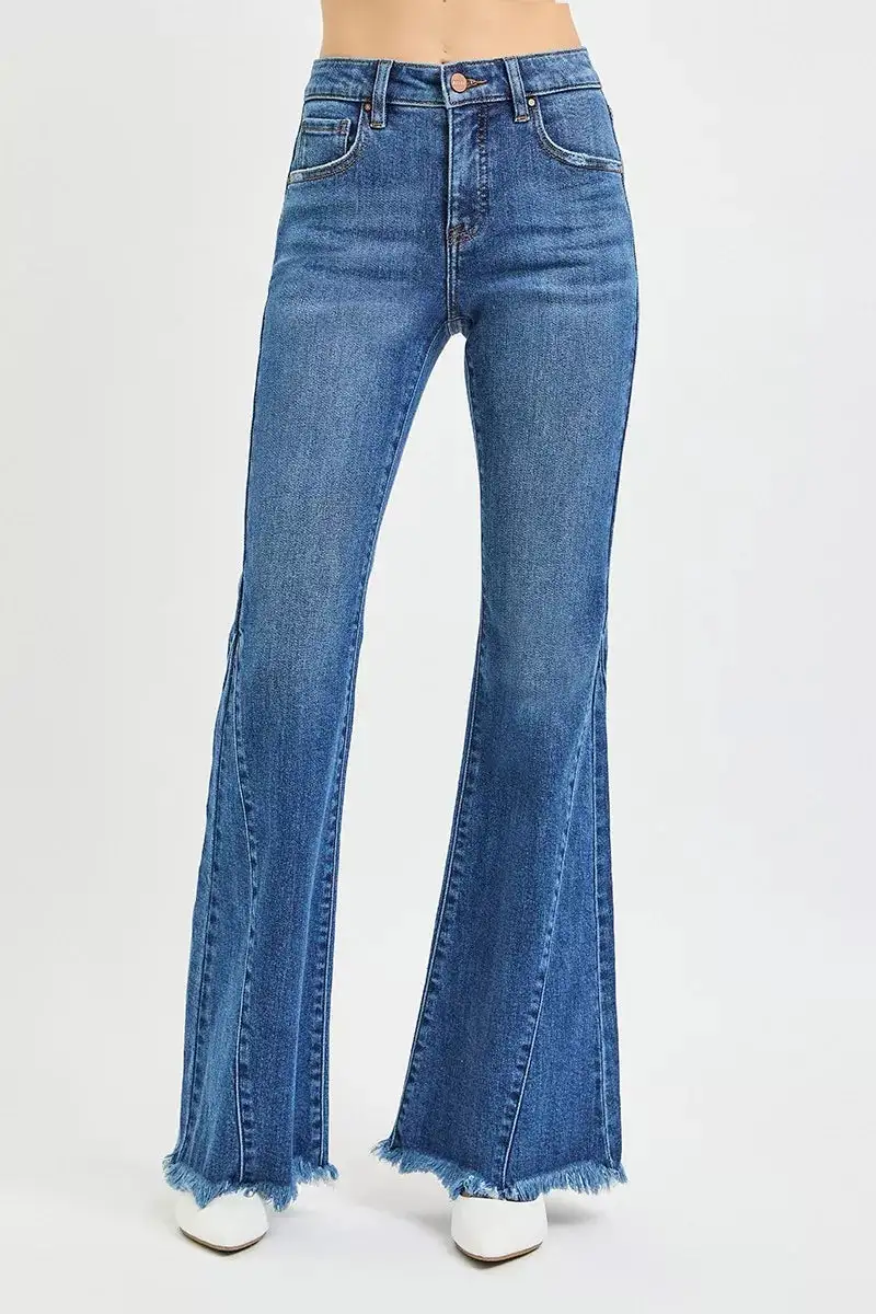 Mid Rise Side Seam Flare Jeans